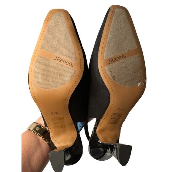 J Renee NEW Prissy Notch Slingback Heels Adjustable Black 8.5 WIDE Suede - Picture 8 of 9
